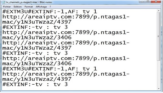 فتح ملف m3u على bloc notes و التعديل عليه