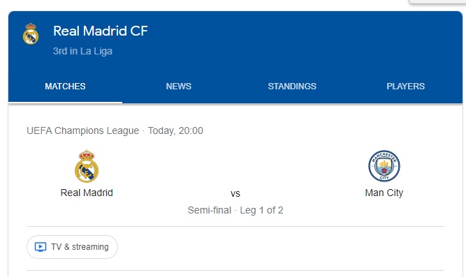 القنوات الناقلة لمبارات الريال Real Madrid vs Man City